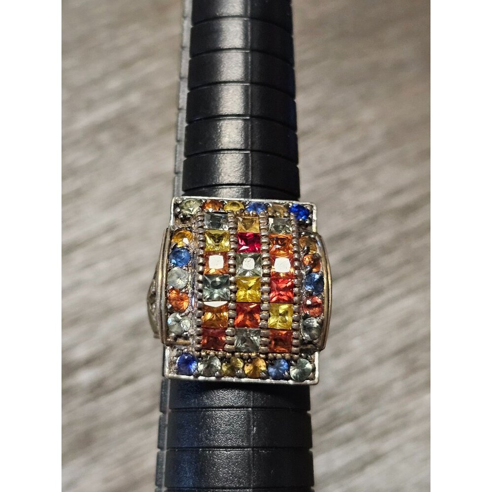 925 Sterling Silver Multi Natural Stone Ring Size 9 - 11.01g